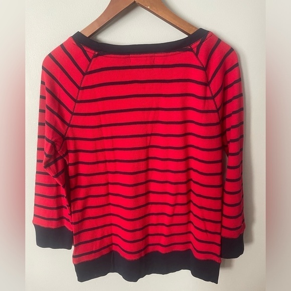 Lauren Ralph Lauren Active Women's Red & Navy Stripe Waffle Knit Shirt Sz Large - Picture 4 of 4